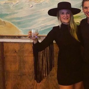 Black western long sleeve mini fringe dress